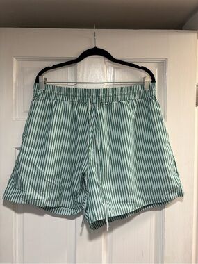 H&M Mint Green and White Striped High Waist Shorts